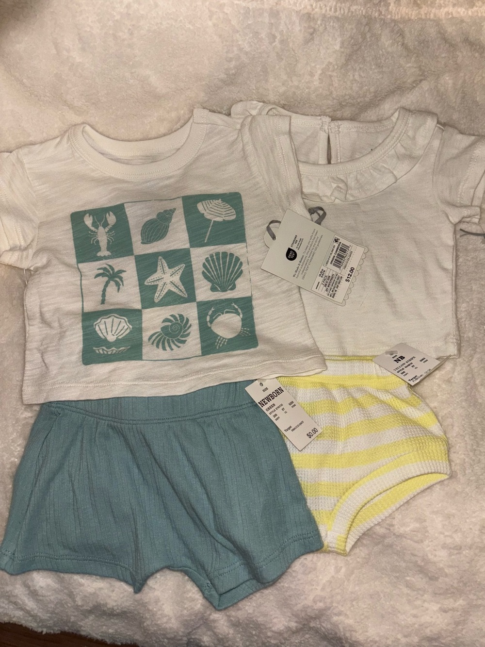 cloud island White Tee & Aqua/Yellow Shorts 2-Piece Set